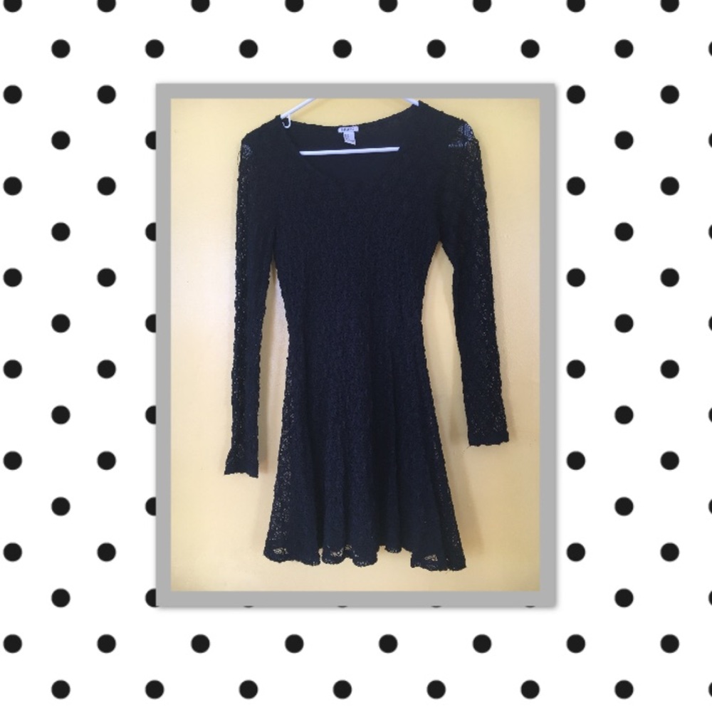 Forever 21 Black Lace Skater Dress, Size Small